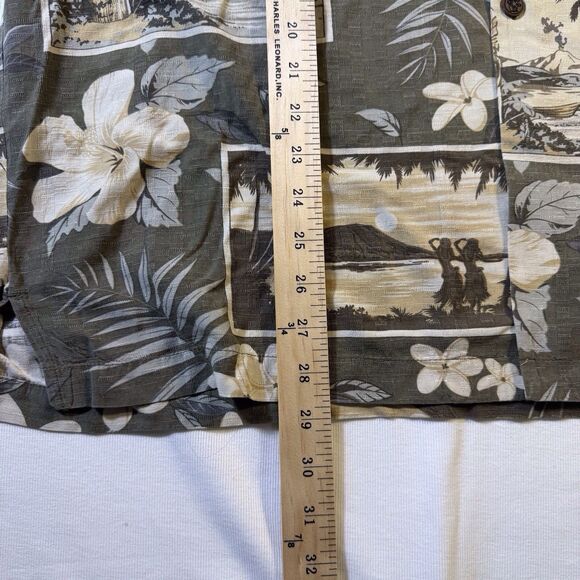 Seven‎ Palm Aloha Hawaiian XL Green Shirt Tiki Hula Wahine Floral Leaves - Picture 3 of 14